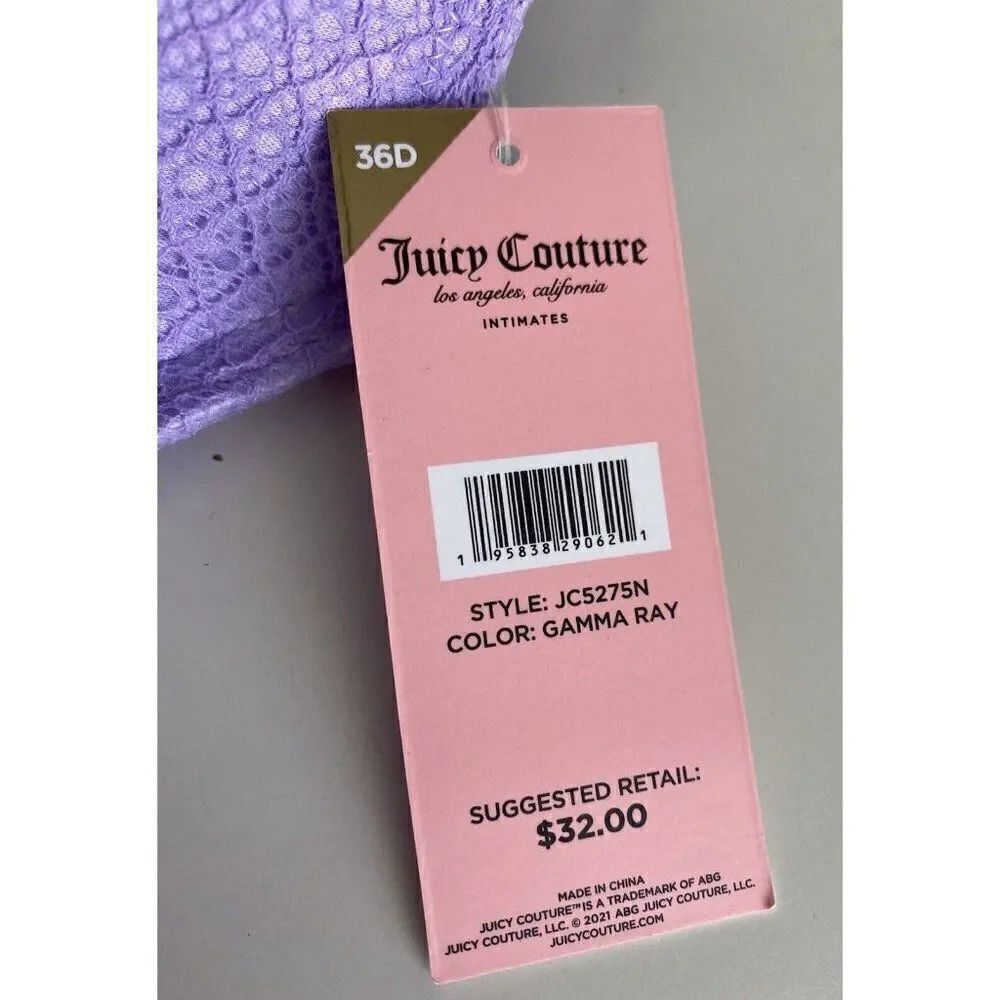 Juicy Couture Sexy T-Shirt Bra Glam Lace Sz 36D Underwire JC5250AG Gamma Ray NEW - Picture 3 of 7